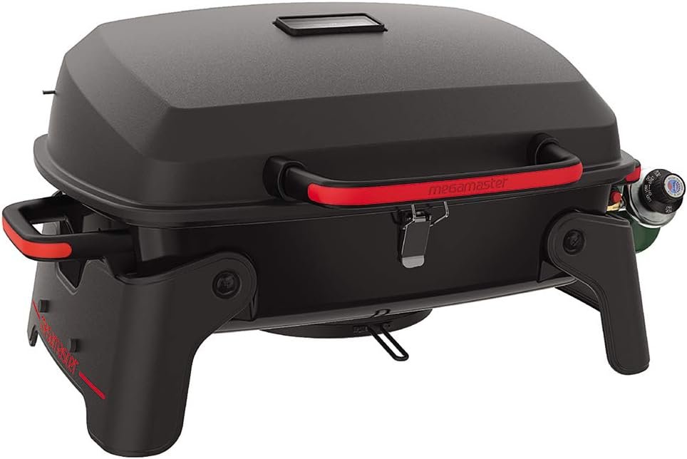 820-0065C 1 Burner Portable Gas Grill for Camping, Outdoor Cooking , Outdoor Kitchen, Patio, Garden, Barbecue with Two Foldable legs, Red + Black