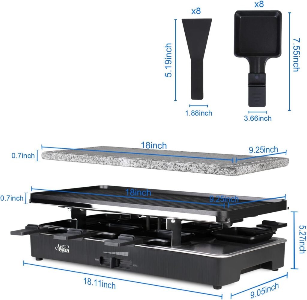 Artestia 1700W Raclette Table Grill with Steak Stone Cooking, 2-in-1 Korean BBQ Grill Electric Indoor Outdoor Cheese Raclette, Non-Stick Reversible Plate