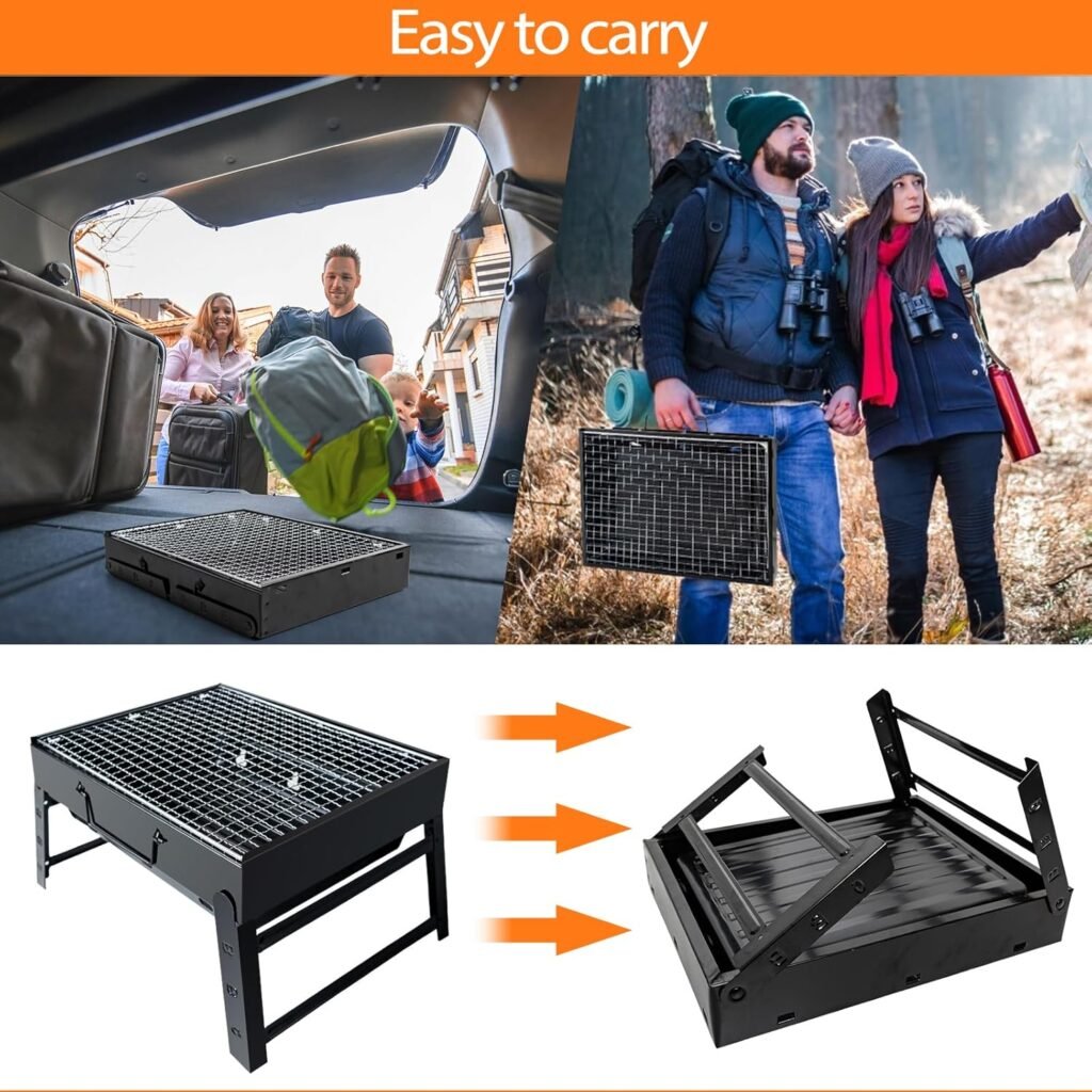 BBQ Barbecue Grill, Portable Foldable Charcoal Grill for Outdoor, Stainless Steel BBQ Tabletop Smoker for Picnic, Garden, Terrace, Camping, Travel, Hiking