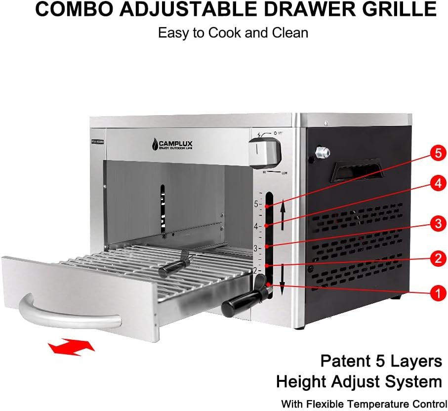 Camplux Propane Infrared Steak Grill,1600℉ Fast Efficient Heating Outdoor Portable Gas Grill with Vertical Cooking,Stainless Steel Single Burner Propane Gas Grill,Perfect for Steak,Ribeyes,Picnic,BBQ