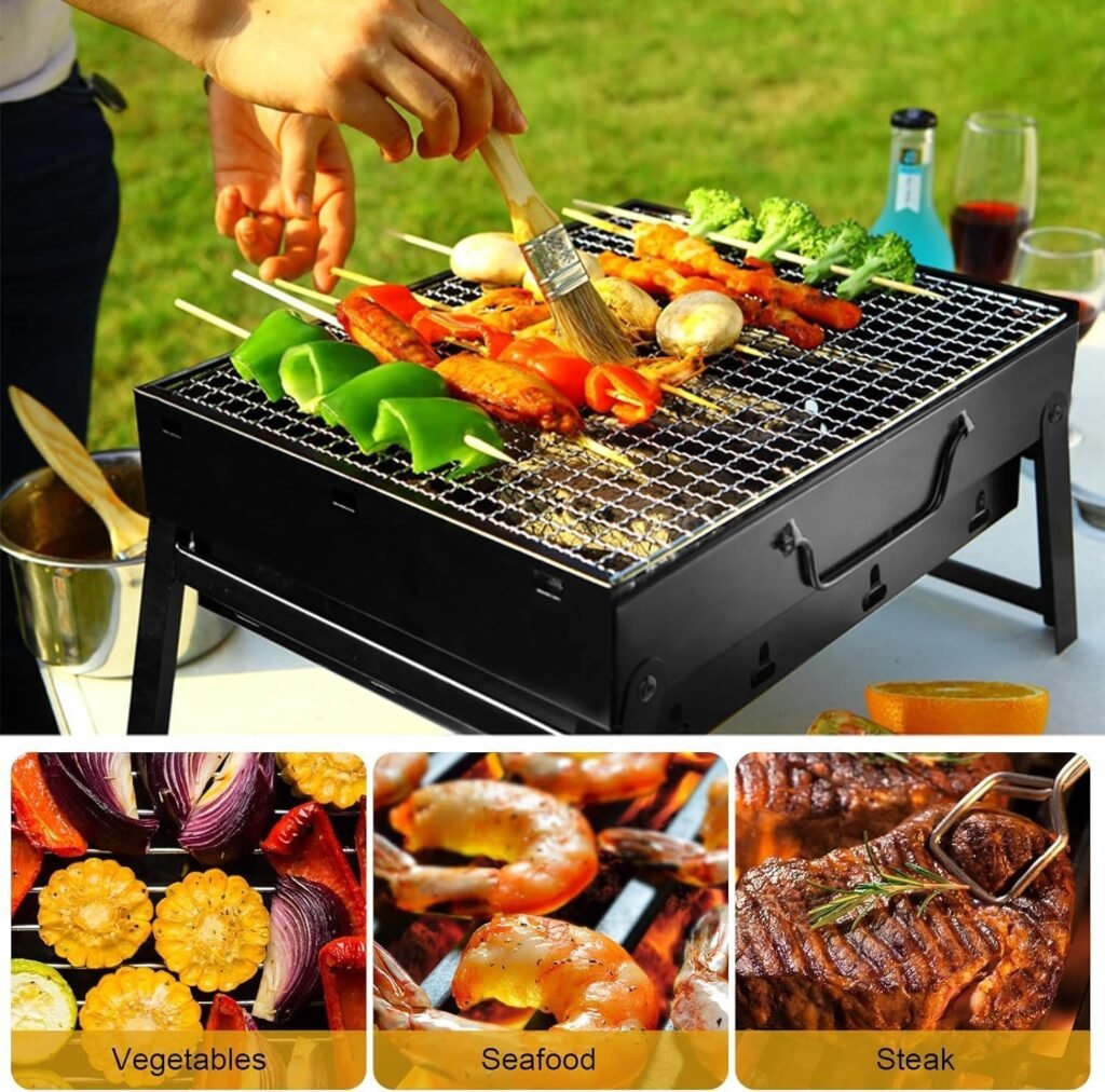 Charcoal Grill, BBQ Grill Folding Portable smoker Grill, Barbecue Grill Mini Barbecue Grill desk Tabletop Outdoor Grill for Camping Picnics Garden Beach Party