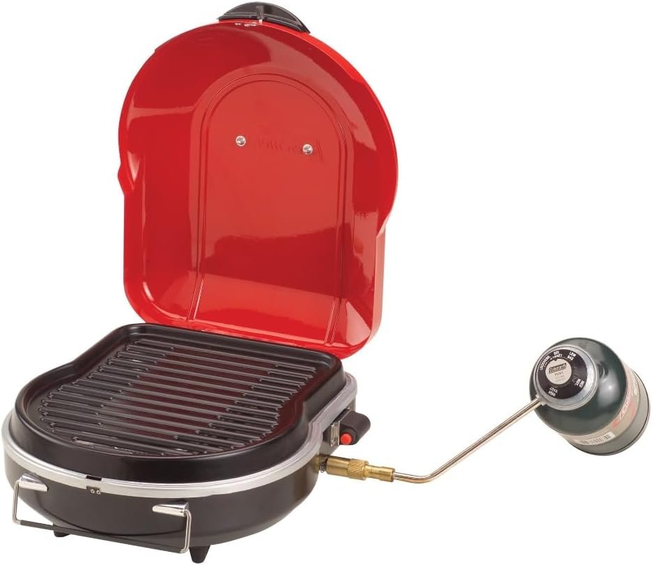 Coleman Fold N Go Propane Grill, Portable  Lightweight Grill with Push-Button Starter, Adjustable Burner, Built-In Handle,  6,000 BTUs of Power for Camping, Tailgating, Grilling