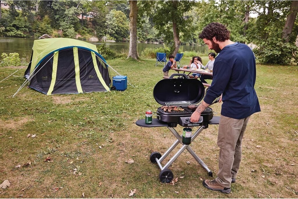 Coleman RoadTrip 285 Portable Stand-Up Propane Grill, Gas Grill with 3 Adjustable Burners  Instastart Push-Button Ignition; Great for Camping, Tailgating, BBQ, Parties, Backyard, Patio  More