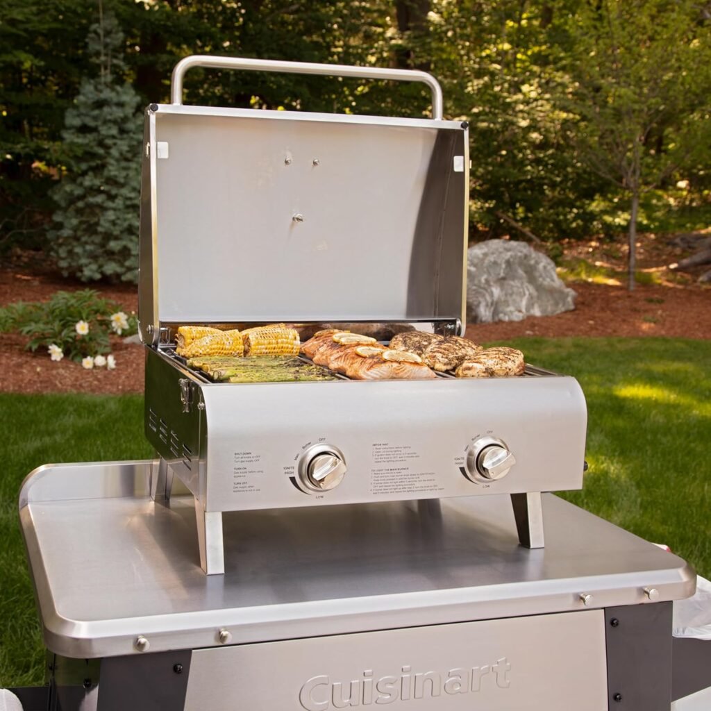 Cuisinart CGG-306 Chefs Style Portable Propane Tabletop 20,000, Professional Gas Grill, Two 10,000 BTU Burners, Stainless Steel