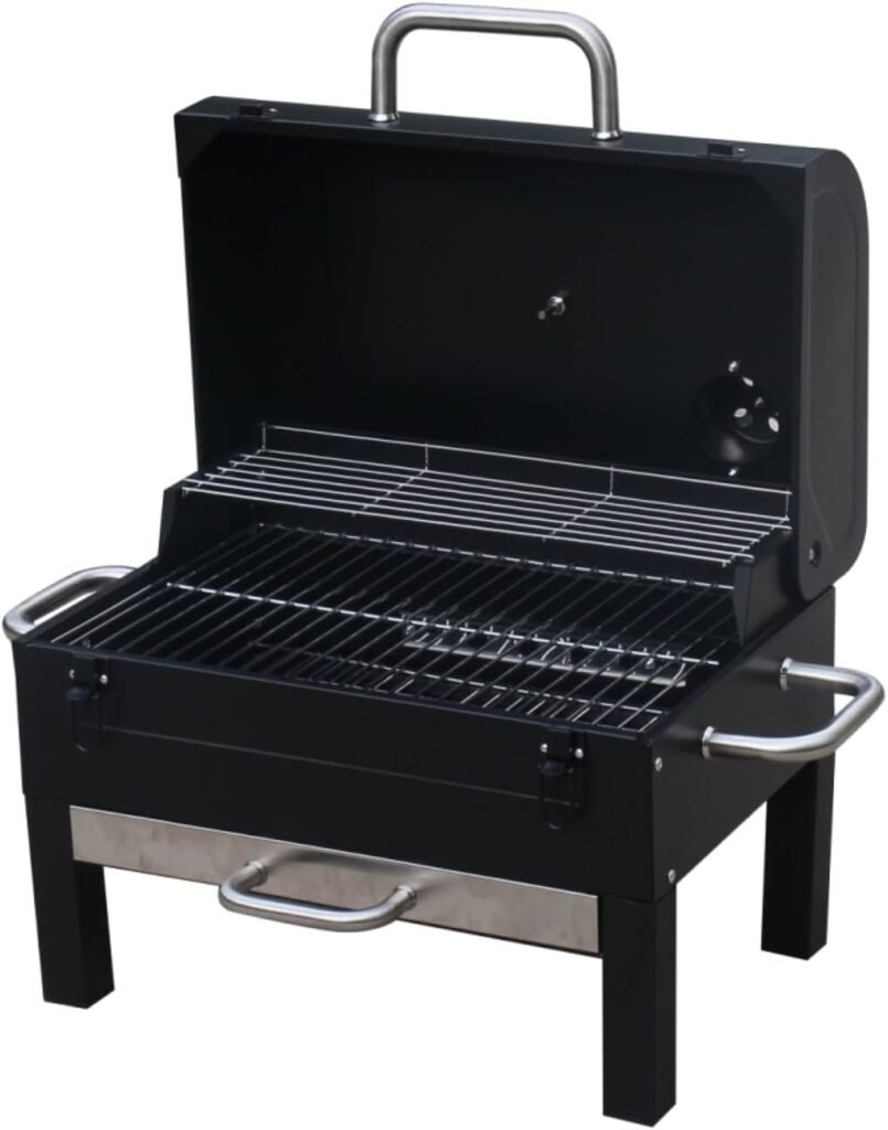 GasOne Portable Charcoal Grill – 18-inch Tabletop Charcoal Grill with Side Handles and Lid – Compact BBQ Charcoal Grill for Picnic, Tailgate, Travel – 2-Tiered Outdoor Charcoal Grill