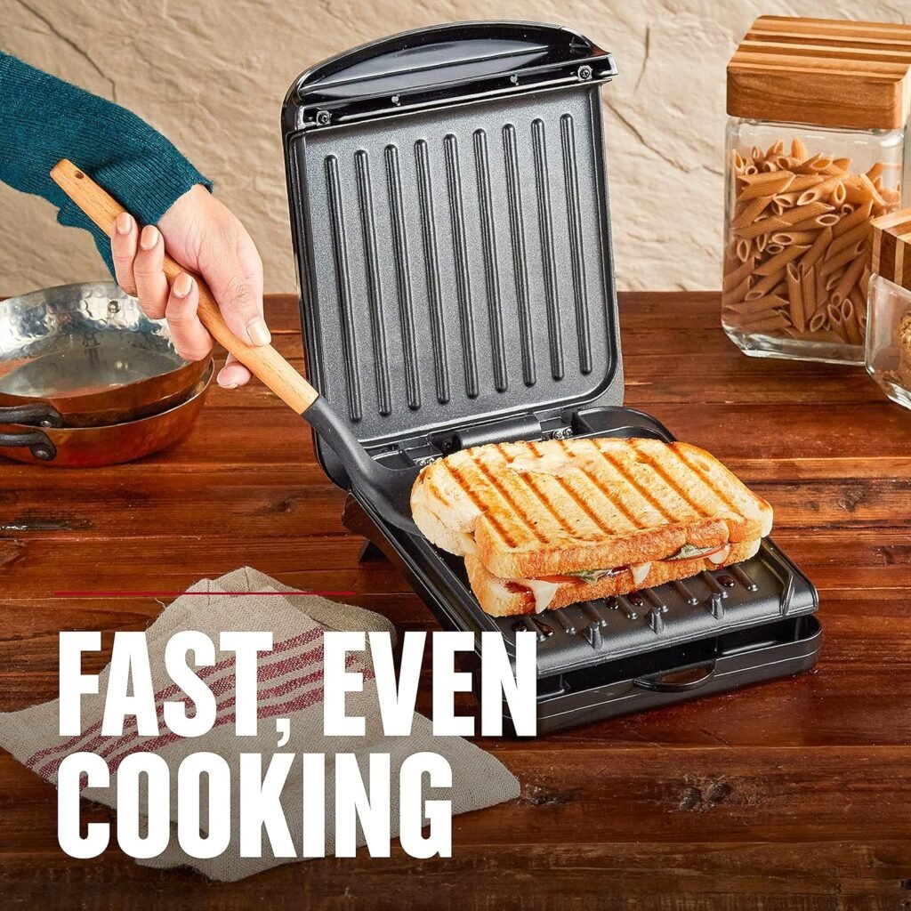 George Foreman 2-Serving Classic Plate Electric Indoor Grill and Panini Press, Black, GRS040B