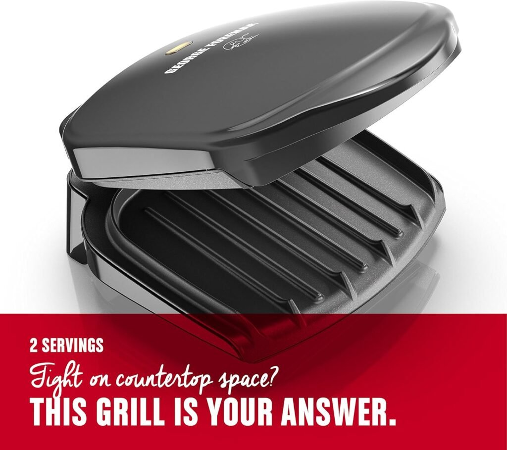 George Foreman GR10B 2-Serving Classic Plate Electric Indoor Grill and Panini Press, Black