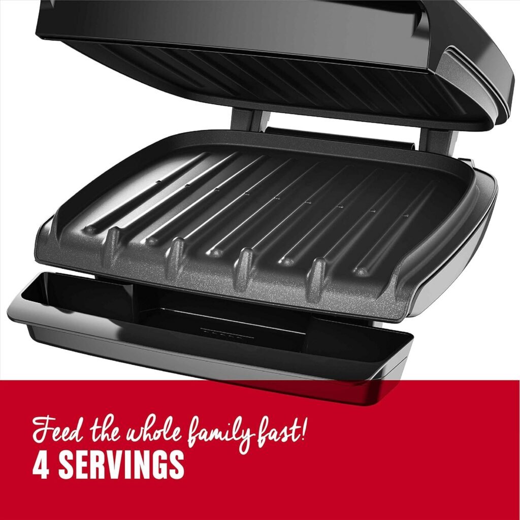 George Foreman GR340FB 4-Serving Classic Plate Electric Indoor Grill and Panini Press, Black