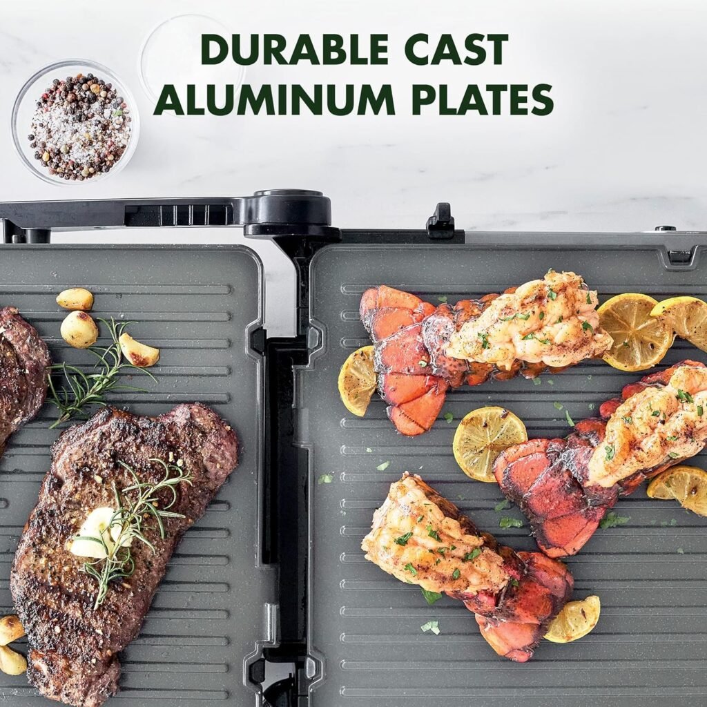 GreenPan Elite 7-in-1 Multi-Function Contact Grill  Griddle, Healthy Ceramic Nonstick Aluminum, Grill  Waffle Plates, Adjustable Shade  Shear, Closed Press/Open Flat Surface, PFAS-Free, Graphite