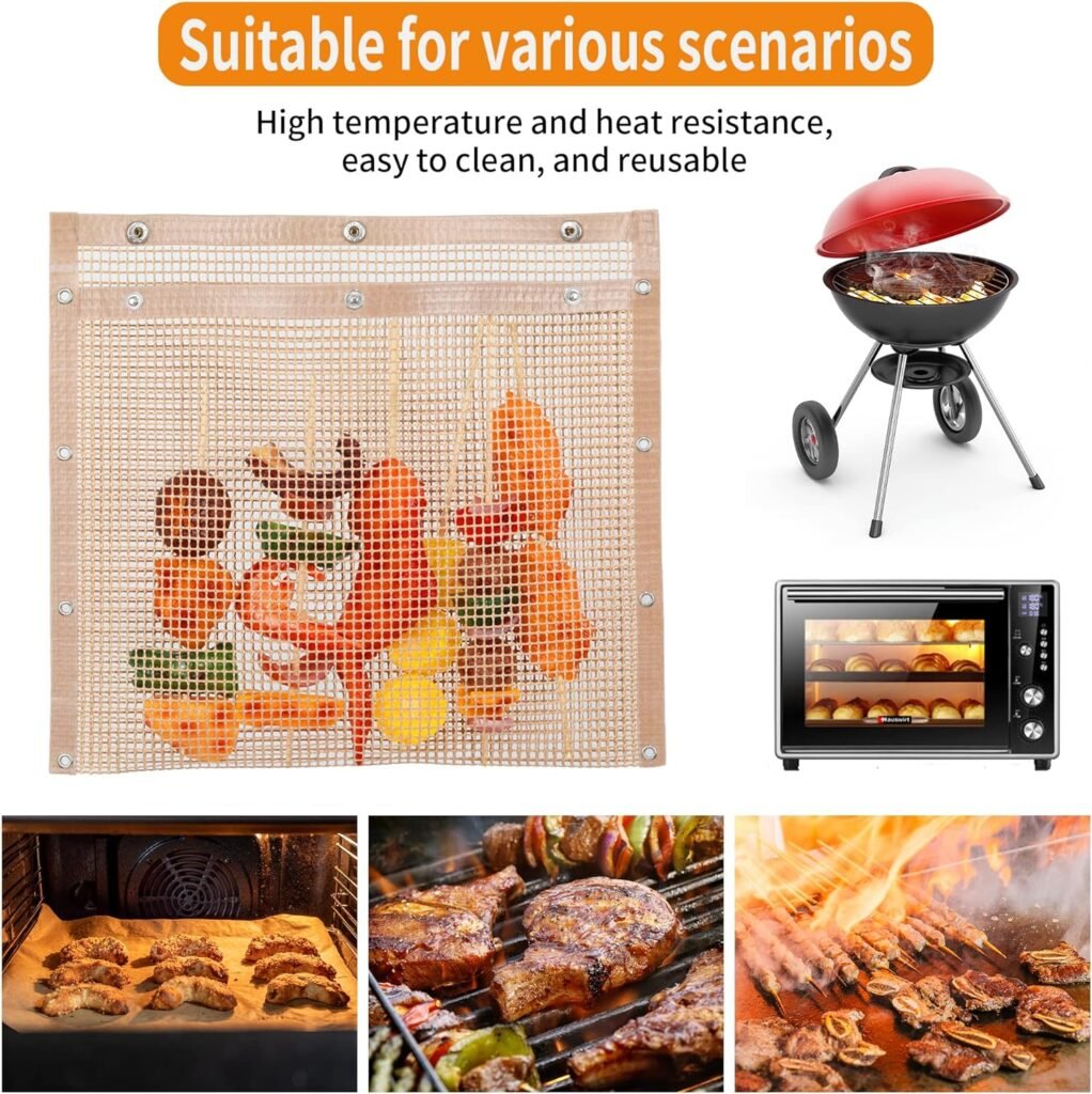 Grill Mat - Set of 5 Heavy Duty Grill Mats Non Stick, BBQ Outdoor Grill  Baking Mats - Reusable, Easy to Clean Barbecue Grilling Accessories - Work on Gas Charcoal Electric - Extended Warranty