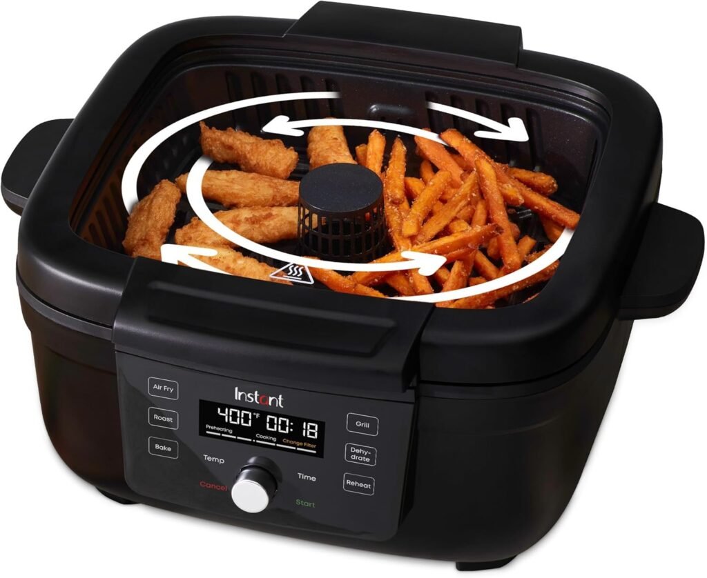 Instant Pot 6-in-1 Air Fryer and Indoor Grill with Bake, Roast Reheat  Dehydrate, From the Makers of Instant Pot, with Odor-Reducing Filter, Clear Cooking Window, and Removable Lid for Easy Cleaning