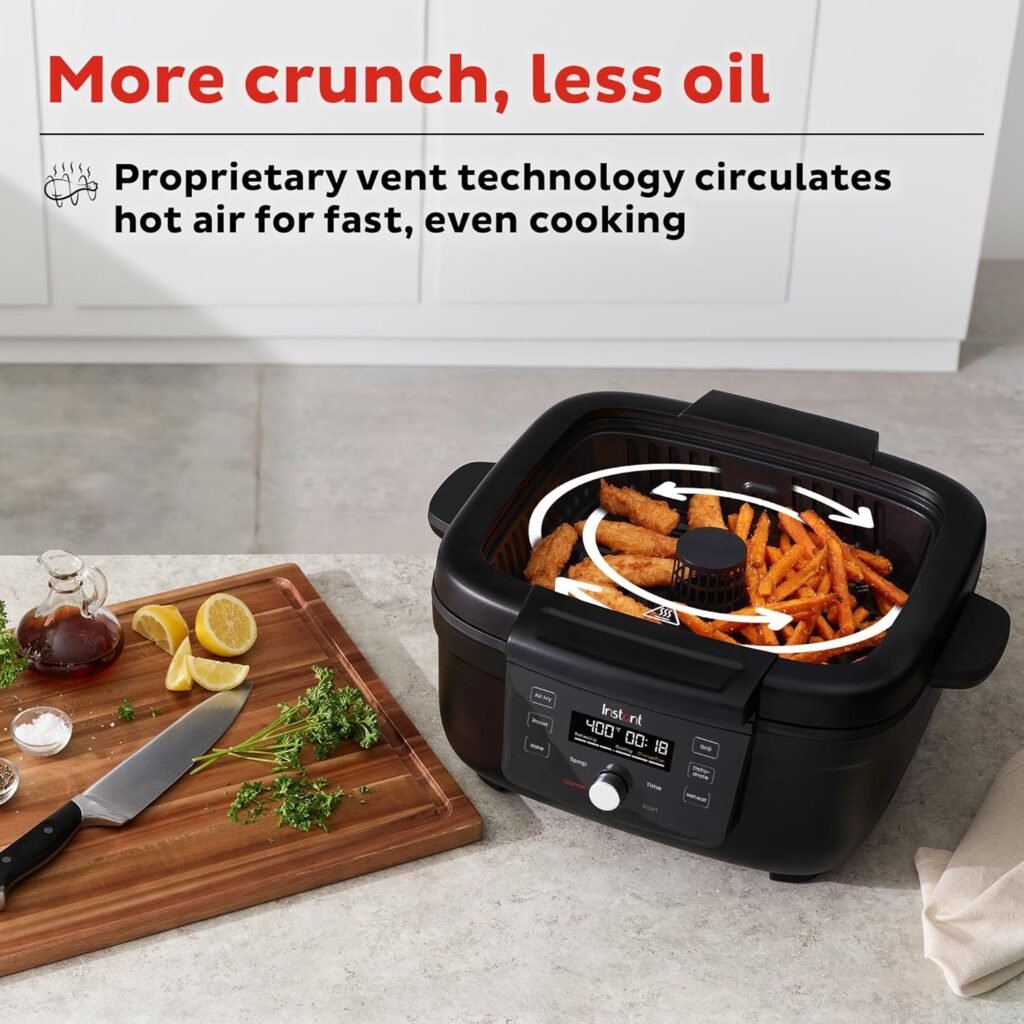 Instant Pot 6-in-1 Air Fryer and Indoor Grill with Bake, Roast Reheat  Dehydrate, From the Makers of Instant Pot, with Odor-Reducing Filter, Clear Cooking Window, and Removable Lid for Easy Cleaning