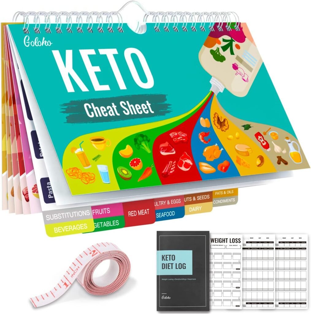 Keto Diet Cheat Sheet Magnets Kit, Magnetic Quick Reference Keto Food List Guide Charts 239 Foods and Swap for Beginners with Keto Tracker Log Macro Carbs Counter Journal Planner, Body Measuring Tape