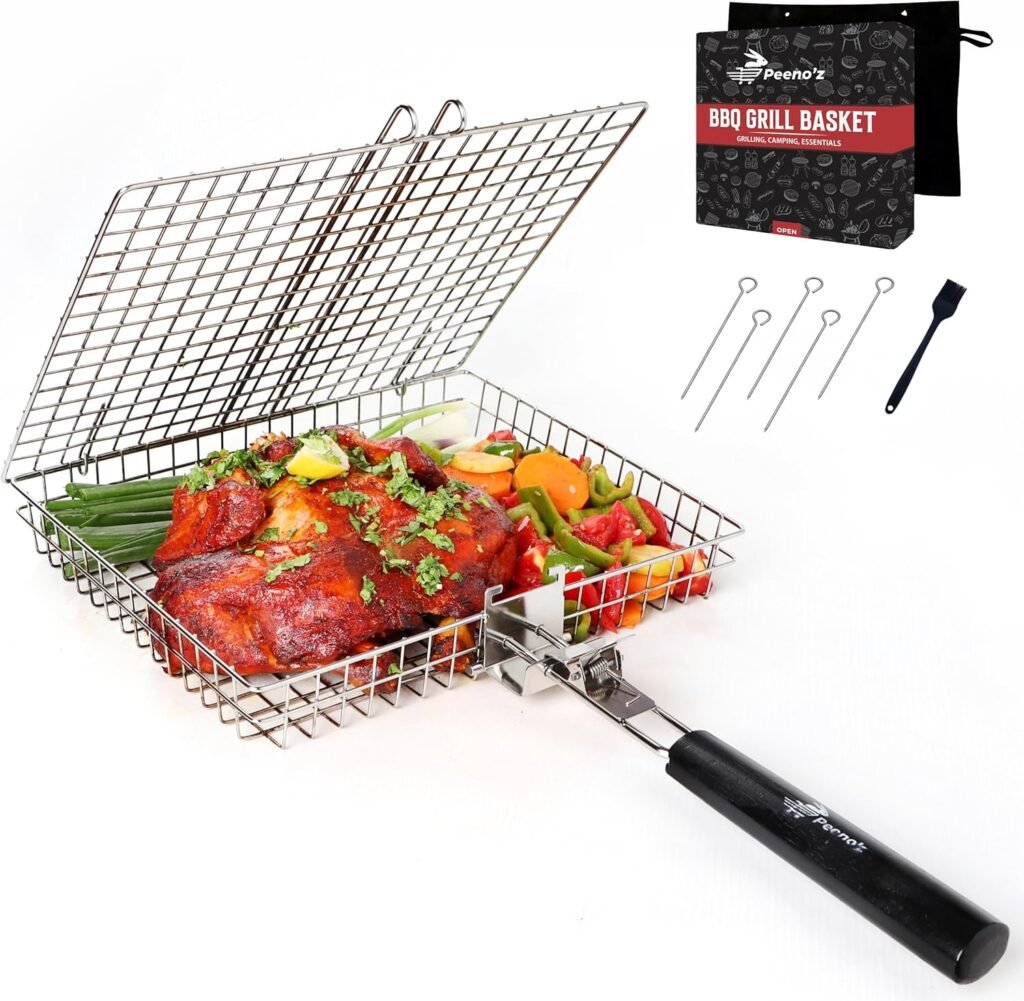 Master Choice Grill Basket, Heavy-Duty Stainless Steel Barbecue Accessories Grill Baskets for Outdoor Grill With Handle for Perfectly Grilling Fish, vegetable, Shrimp, vegetable, and BBQ