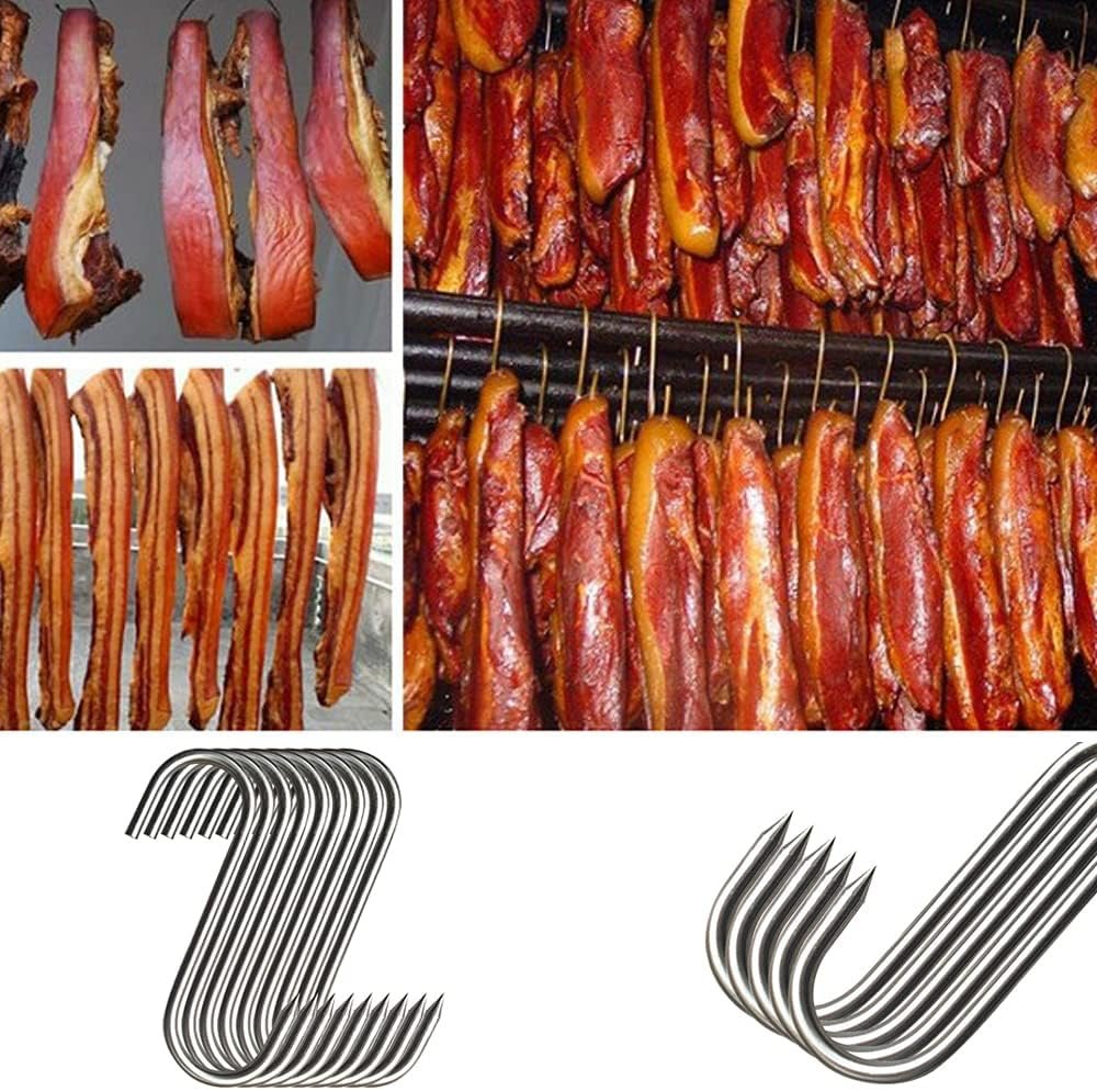 Meat Hooks 20PCS, 5.12 in Premium Stainless Steel Butcher Hook Smoking Hooks,Meat Processing for Hanging, Drying, BBQ, Grilling Sausage Chicken Beef Hook Tool (5.1inch(20Pcs))