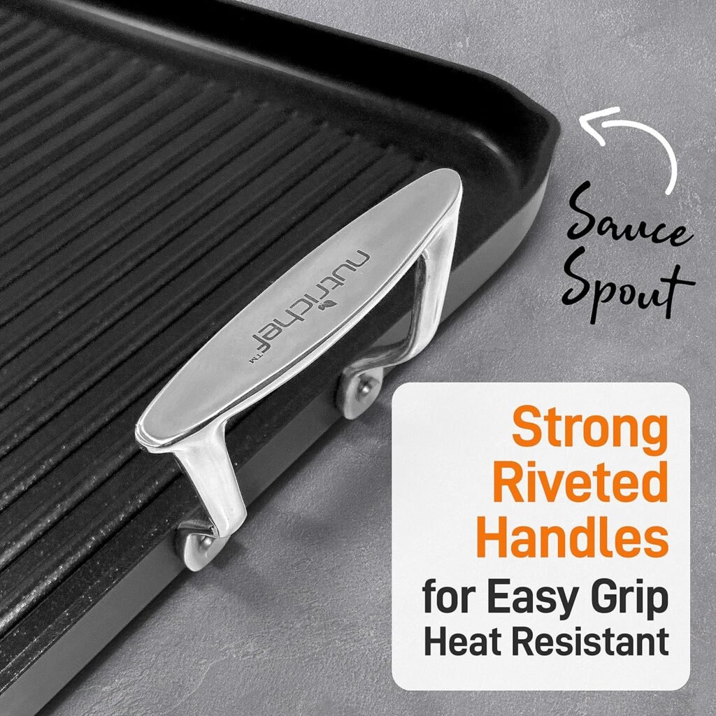 NutriChef 20x13 Stove Top Grill Pan - Double Burner, Hard-Anodized Non stick Grill  Griddle Pan