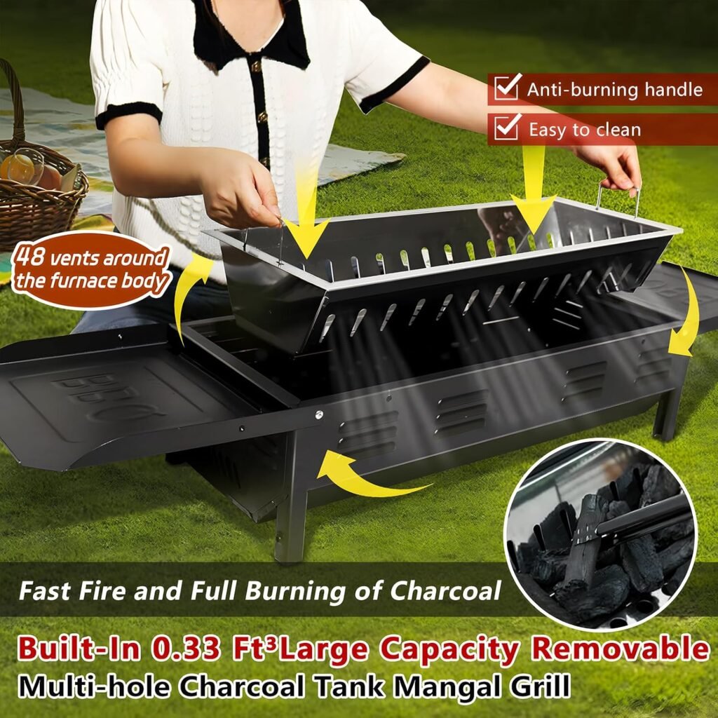 Portable Charcoal Grills for Outdoor BBQ, Foldable Kabob Barbecue Grill for Camping Hibachi BBQ Griddle Lamb Skewer in Garden Backyard Party Picnic Travel Outdoor Cooking