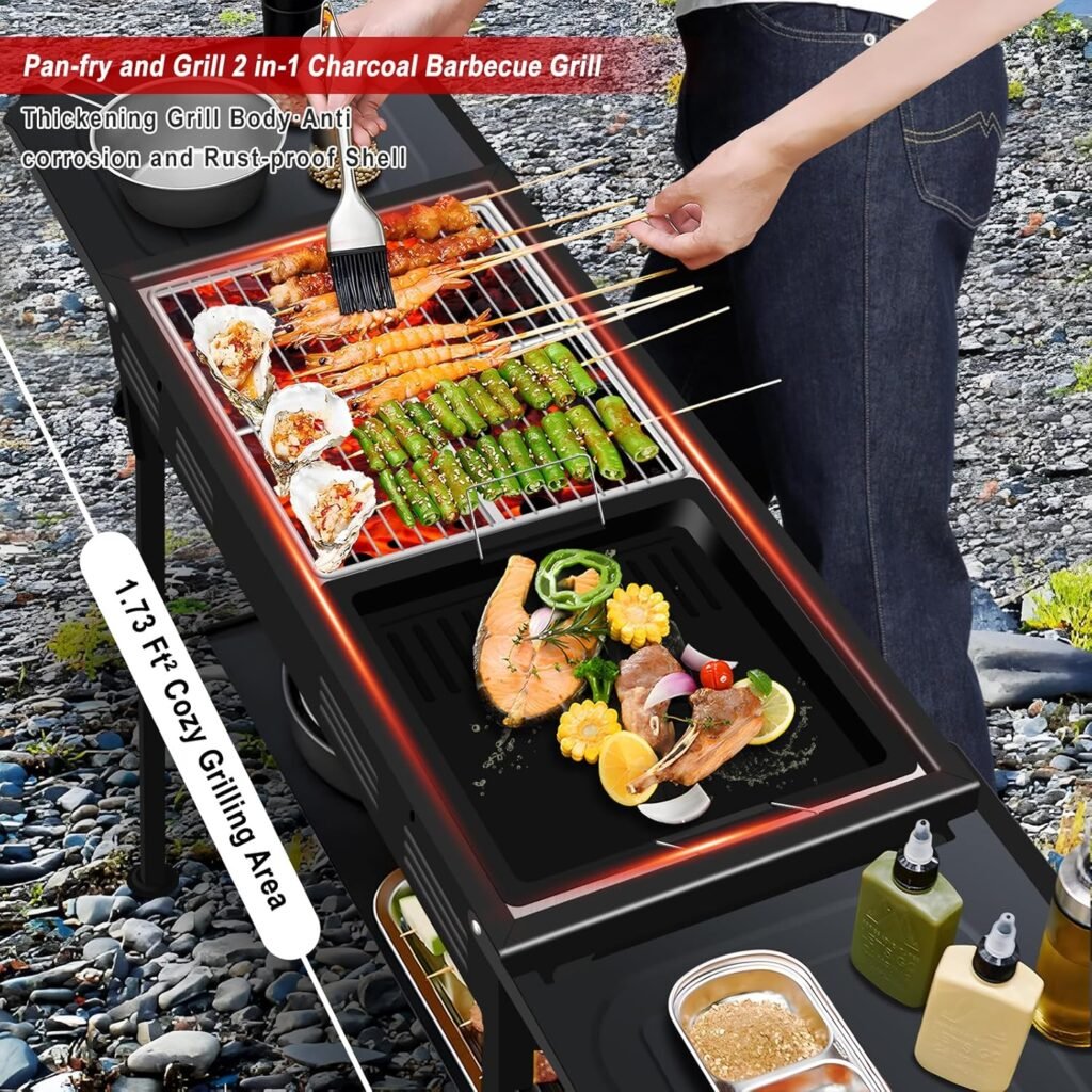 Portable Charcoal Grills for Outdoor BBQ, Foldable Kabob Barbecue Grill for Camping Hibachi BBQ Griddle Lamb Skewer in Garden Backyard Party Picnic Travel Outdoor Cooking