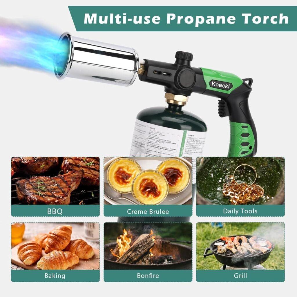 Propane Torch Head with Stand, Welding Torch Head Professional Cooking, Grilling and BBQ Tool, Culinary Kitchen Grilling for Searing Steak, Outdoor Charcoal Lighter for BBQ