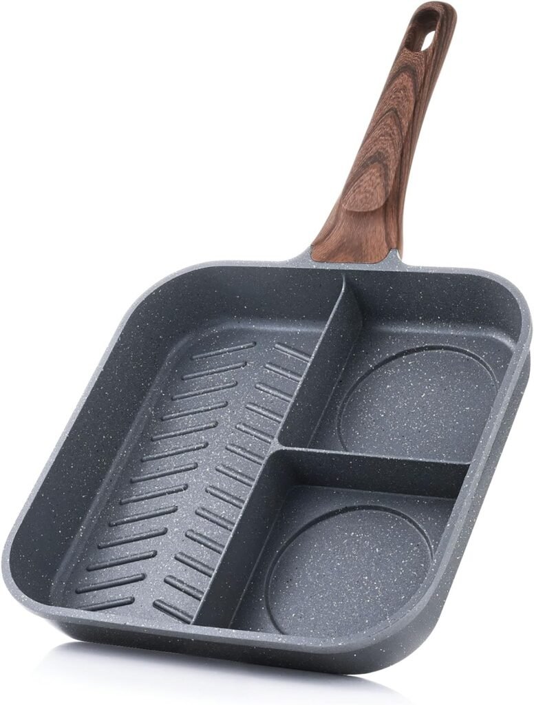 SENSARTE Nonstick Grill Pan for Stove Tops, Versatile Griddle with Pour Spouts, Square Big Cooking Surface, Durable Skillet Indoor  Outdoor Grilling. PFOA Free, 9.5 Inch