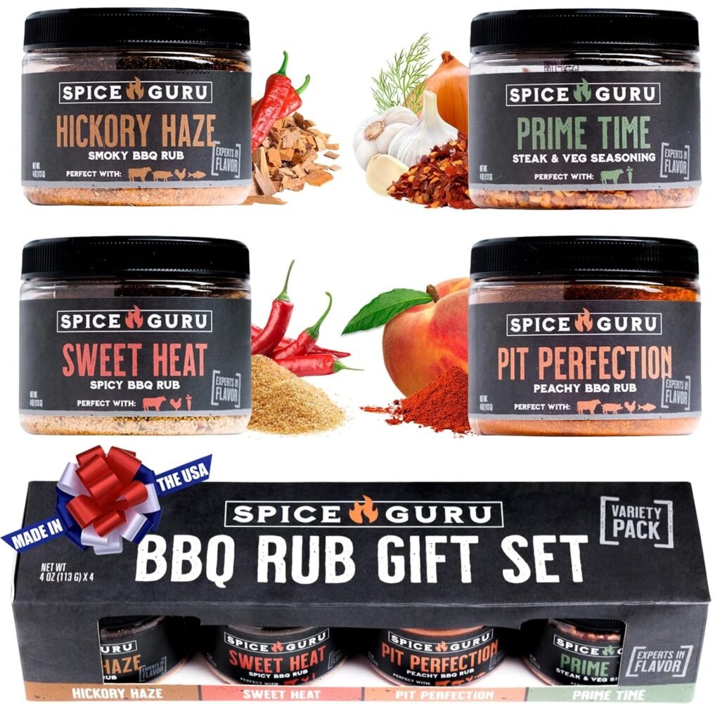 Spice Guru BBQ Rub Set - 4 Flavor BBQ Seasoning Set - Gifts for Men Who Cook - Dad Gifts for Dad - Men Gifts - Birthday Gifts for Men - BBQ Grilling Accessories - Grilling Gifts for Men