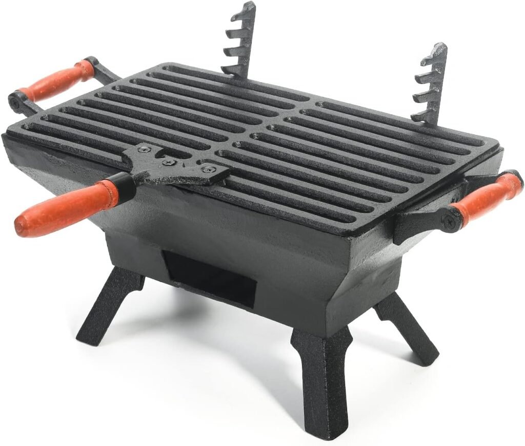 Sungmor Small Cast Iron Charcoal Grill Stove w/ 12 x 6.8 Gridiron, Heavy Duty Tabletop BBQ Grill, Balcony Yard Outdoor Hibachi Grills Steak Chicken Meat Cooker, Camping Party Barbecue Smoker Grill