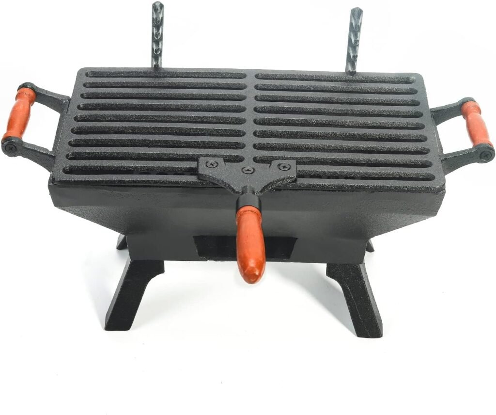 Sungmor Small Cast Iron Charcoal Grill Stove w/ 12 x 6.8 Gridiron, Heavy Duty Tabletop BBQ Grill, Balcony Yard Outdoor Hibachi Grills Steak Chicken Meat Cooker, Camping Party Barbecue Smoker Grill