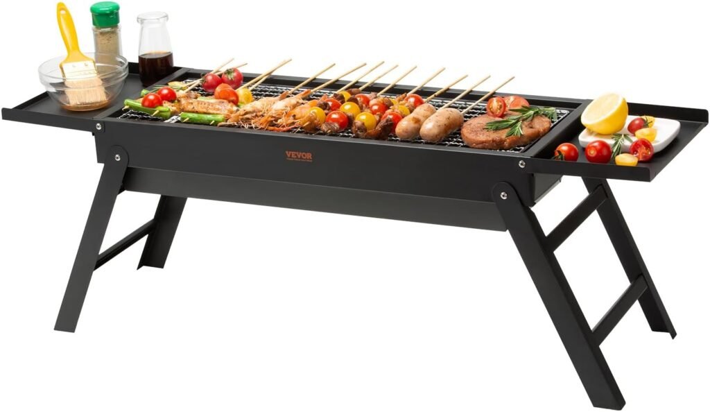 VEVOR Portable Charcoal Grill 23 inch, Small Barbecue Grill Folding BBQ Grills, Outdoor Grill Foldable, Stainless Steel Charcoal Grills, Mini Grill for Travel, Outdoor Barbecue Camping, Picnic